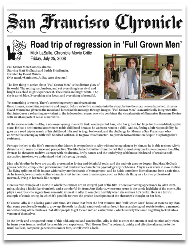 San Francisco Chronicle review of David Munro's award-winning independent feature film Full Grown Men